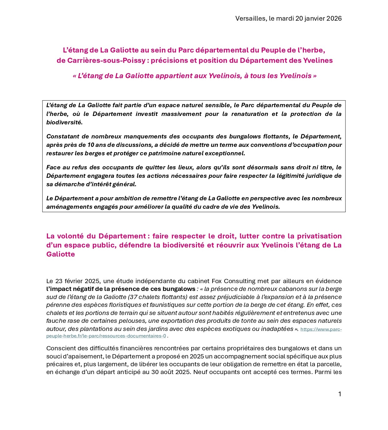 Communique de presse du Departement des Yvelines Parc du Peuple